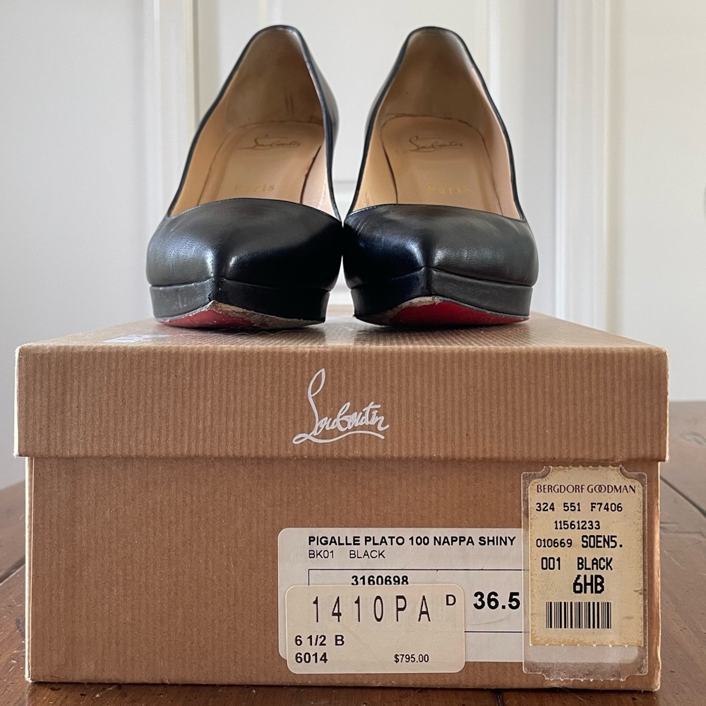 Christian Louboutin Pigalle Plato 100 Black Nappa Shiny Heels
